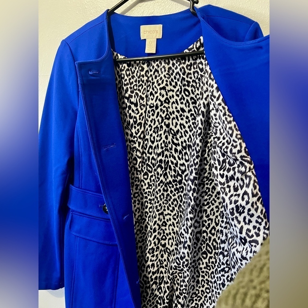 Chico's Royal Blue Ponte Pea Coat Blazer - Size Small (0) - Picture 4 of 15